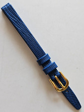 10mm - Blue Lizard Pattern Genuine Leather Watch Band - Gold Buckle 