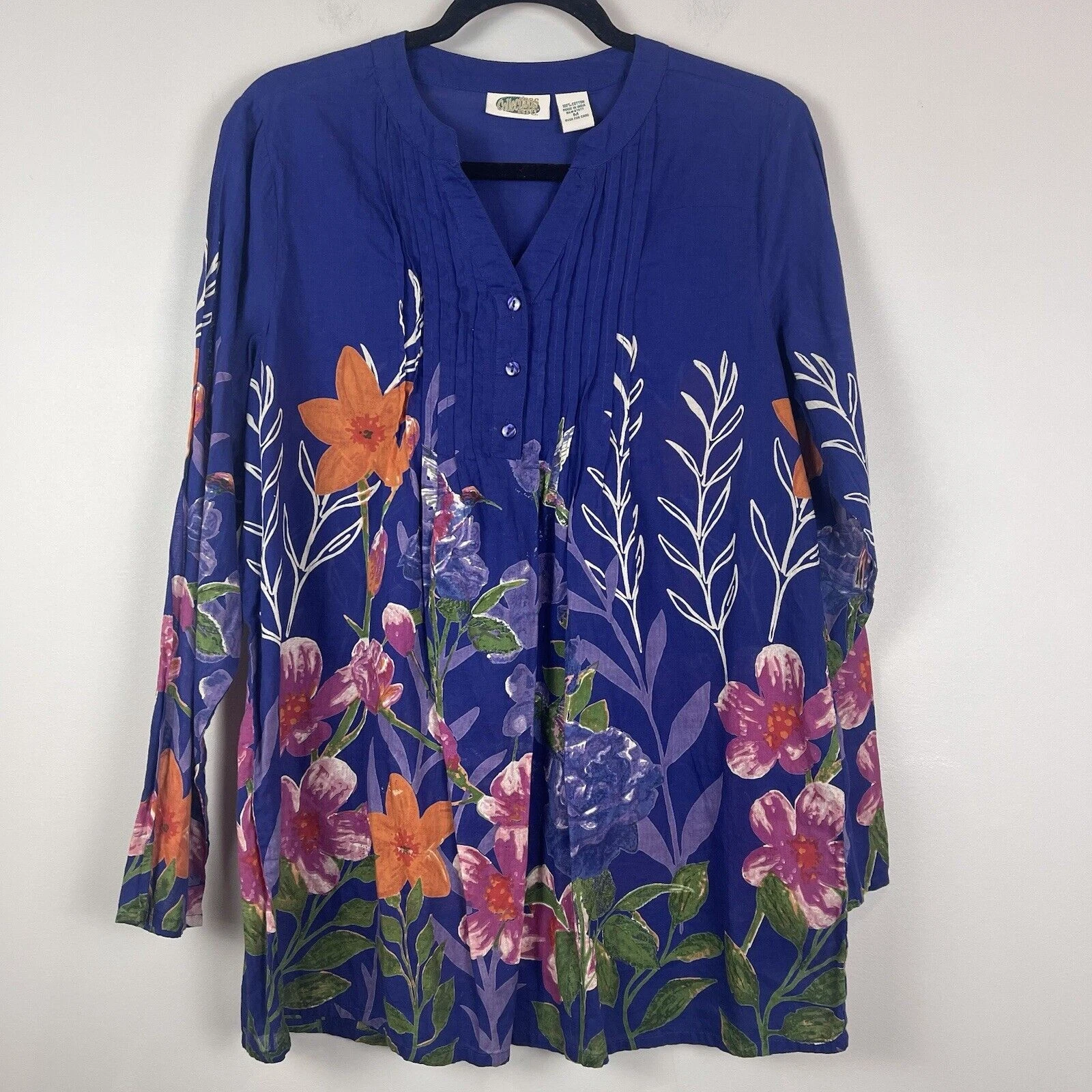  hummingbird garden woven cotton tunic artsy shirt