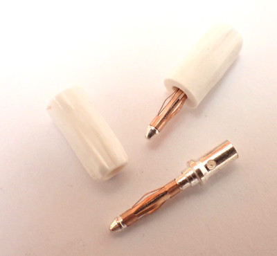 L1727AJ gerade 2 mm Bananen-Prüfstecker WEISS, 10 AMP, Silberkontakt, x2 Stück