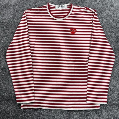 Comme des Garçons Play Long Sleeve Shirt Large Red White Striped Heart Logo
