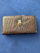 Classic 1960s Unbranded Ostrich Leather Clutch Wallet Excellent Vintage Cond