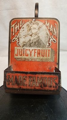 Vintage Wrigleys Juicy Fruit Gum Match Wall Safe Holder Tin Litho Advertising