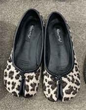 Women's Leather Bowtie Tabi Split Toe Mid Heel Fashion Ballet Court Shoes UK