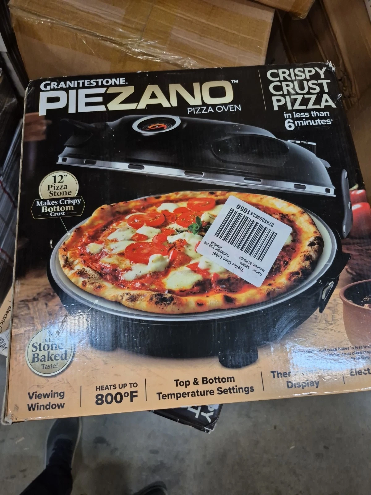 GRANITESTONE Piezano 12 in Countertop Pizza Oven Stone Bake Electric Black