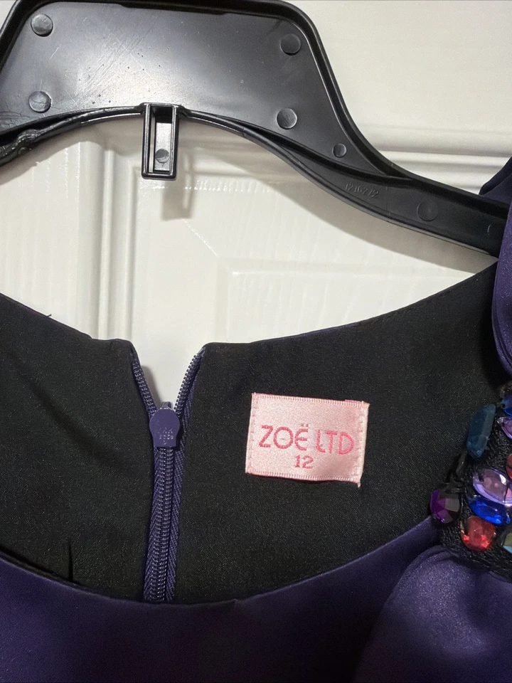 Vestido Zoe Ltd Niñas 12 Vacaciones Noche Formal Joya Púrpura Estrás Cristal Foto 3 de 4