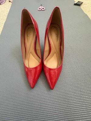 Jessica Simpson Red Patent Pumps Heels 7.5M Pointed Toe Classic Stiletto