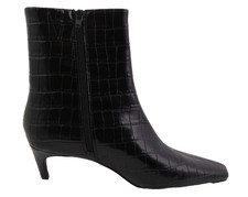 M&S Women's Ankle Boots Size 6 Black Croc Print Chisel Toes Kitten Heel Zip New
