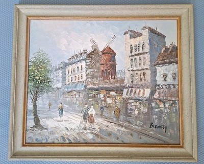 Caroline Burnett (1877 1950) Vintage Oil   Moulin Rouge Paris   Signed, Framed