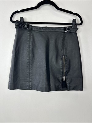 Free People Women s 4 Black Midnight Magic Vegan Leather Mini Moto Femme Skirt