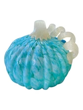 Glitzhome 5" Hand Blown Cream Stem Glass Pumpkin Blue - Elegant Fall Decor Chic