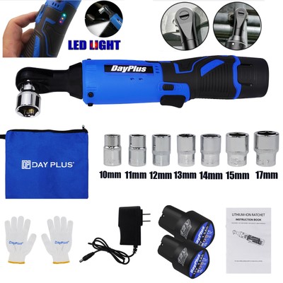 3/8'' Rechargeable Cordless Electric Rachet Wrench Sockets w/ 2 Battery DIY Tool