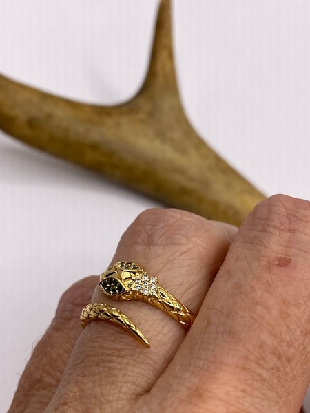 Alternate view of Gold Plated Snake Ring With Emerald Eyes Serpent Statement Jewelry