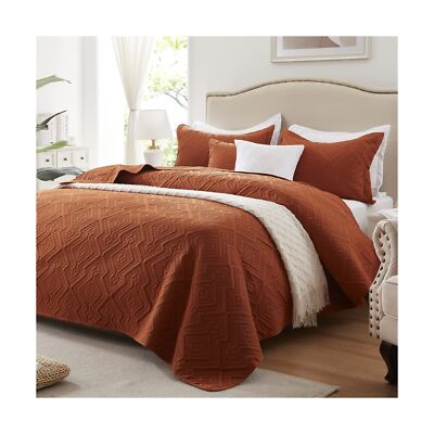 LEAONME Full/Queen Quilt Set 3 Pieces, Lightweight Burnt Orange/Rust Bedsprea...