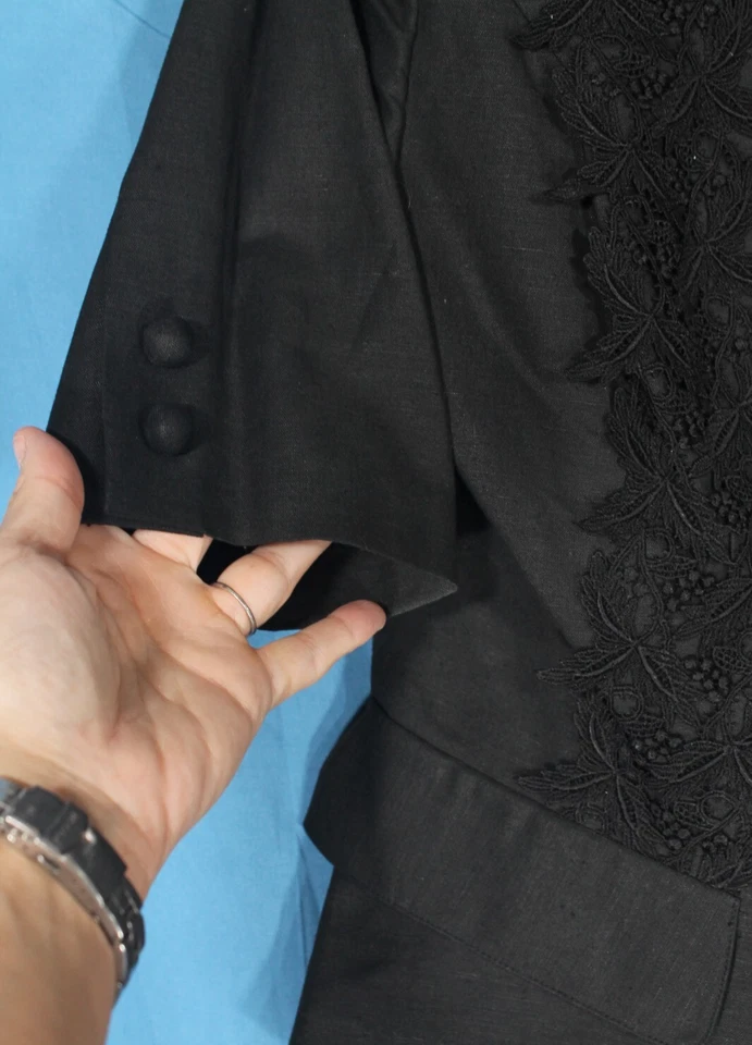 DONNA MORGAN Black LINEN BLEND Button-Up FLORAL LACE Jacket/Skirt OUTFIT SET 8 - Image 3 of 4