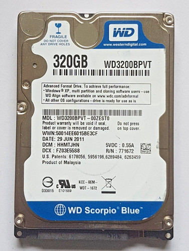 320 GB SATA Western Digital WD3200BPVT-00ZEST0 5400rpm 8MB HDD 2.5" Festplatte