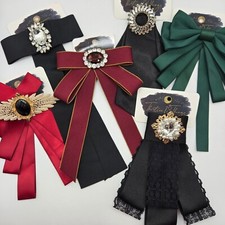 Bowknot Ribbon Pre-tied Bows Neck Tie Brooch Lapel Pins - Crystal / Big
