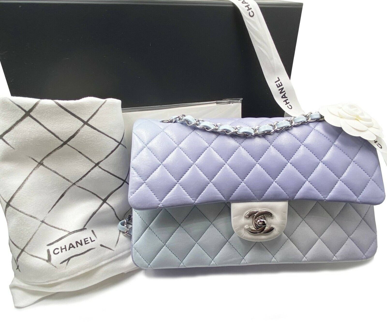 Chanel Brand New Classic Rare 10 Medium Lavender Blue Ombre Degrade Bag