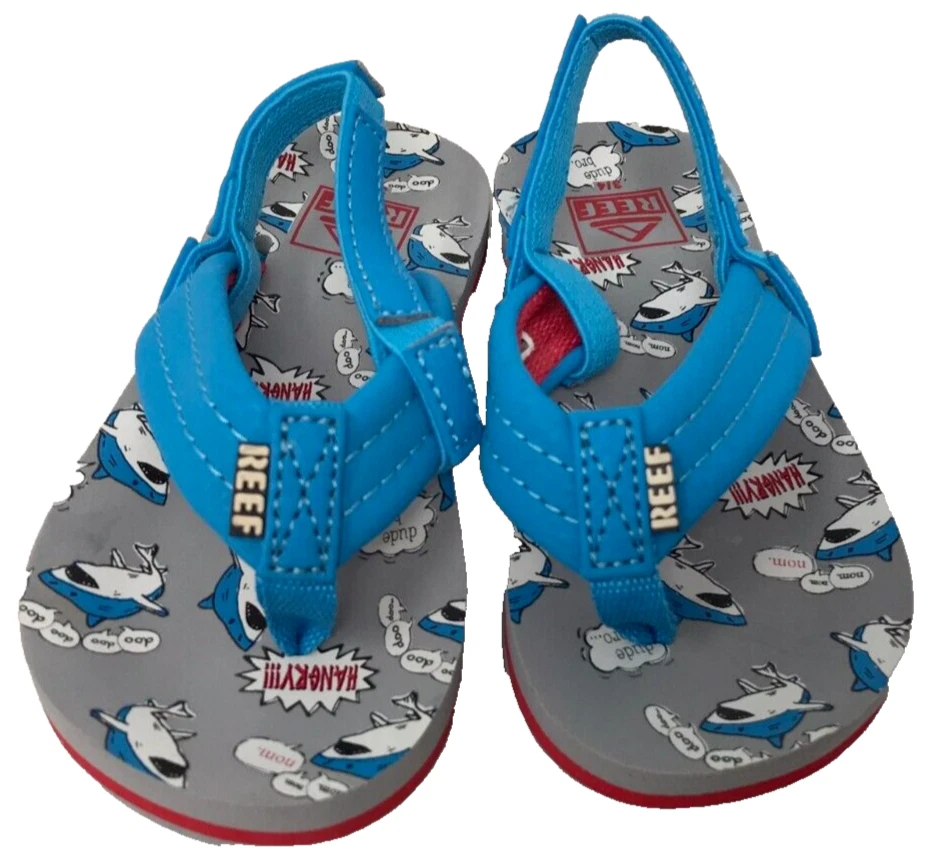 Reef Toddlers Boy's Little Ahi Slip On Flip Flops Blue/Red Size:9/10 121O - Image 2 of 4