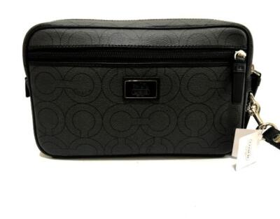 NWT COACH OP ART COATED BLK CHARCOAL CANVAS LG MULTI TRAVEL CASE POUCH BAG RARE!