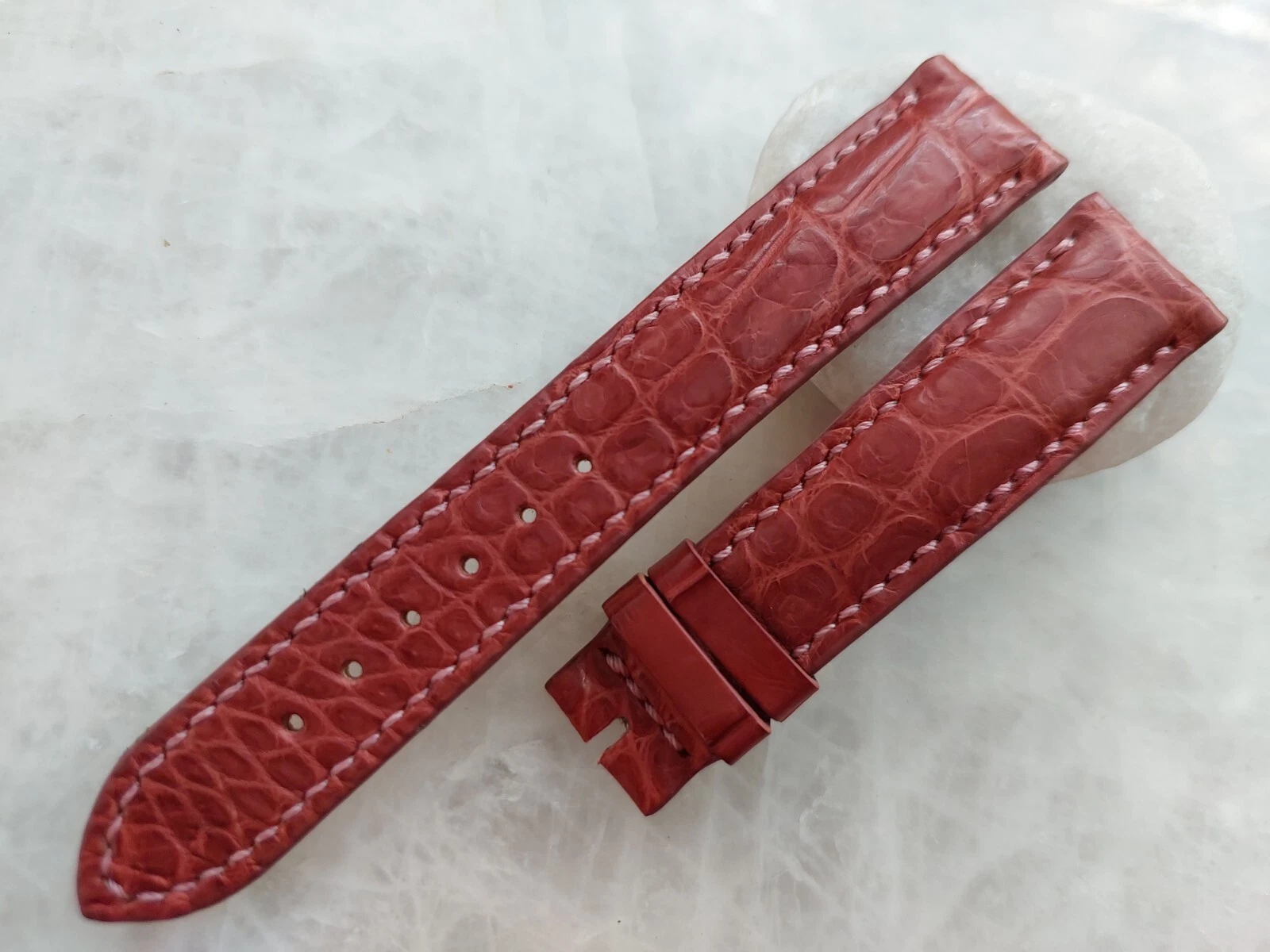 18mm/16mm Red Brown Alligator Crocodile Print Leather Watch Strap Band