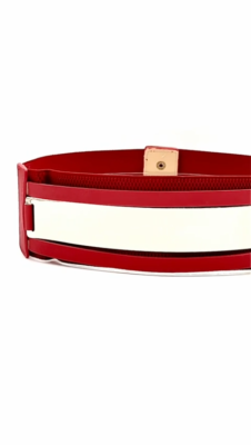 Women Red Wide Elastic Waistband Everyday Look Fashion Belt Gold