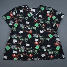 Scrubstar Christmas Top Shirt Happy Holidays Santa Pattern Pockets Black 3XL