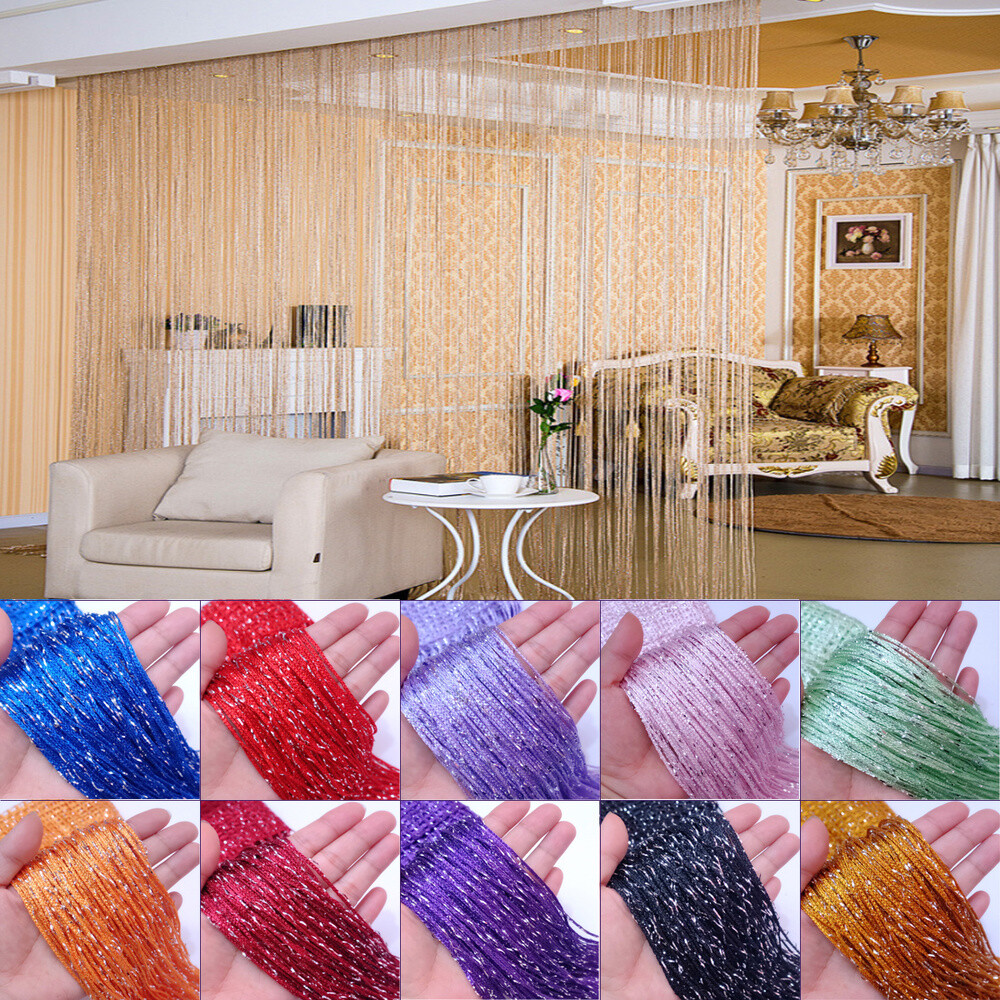 3X3M Glitter String Door Curtain Beads Room Dividers Beaded Fringe Window  Panel