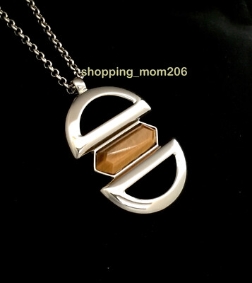 Lia Sophia ''Magnetic'' Silver Tone w/Genuine Tiger's Eye Necklace 32-35''