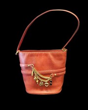 St John Lizard Embossed Red Leather Bracelet Charms Handbag  Italy