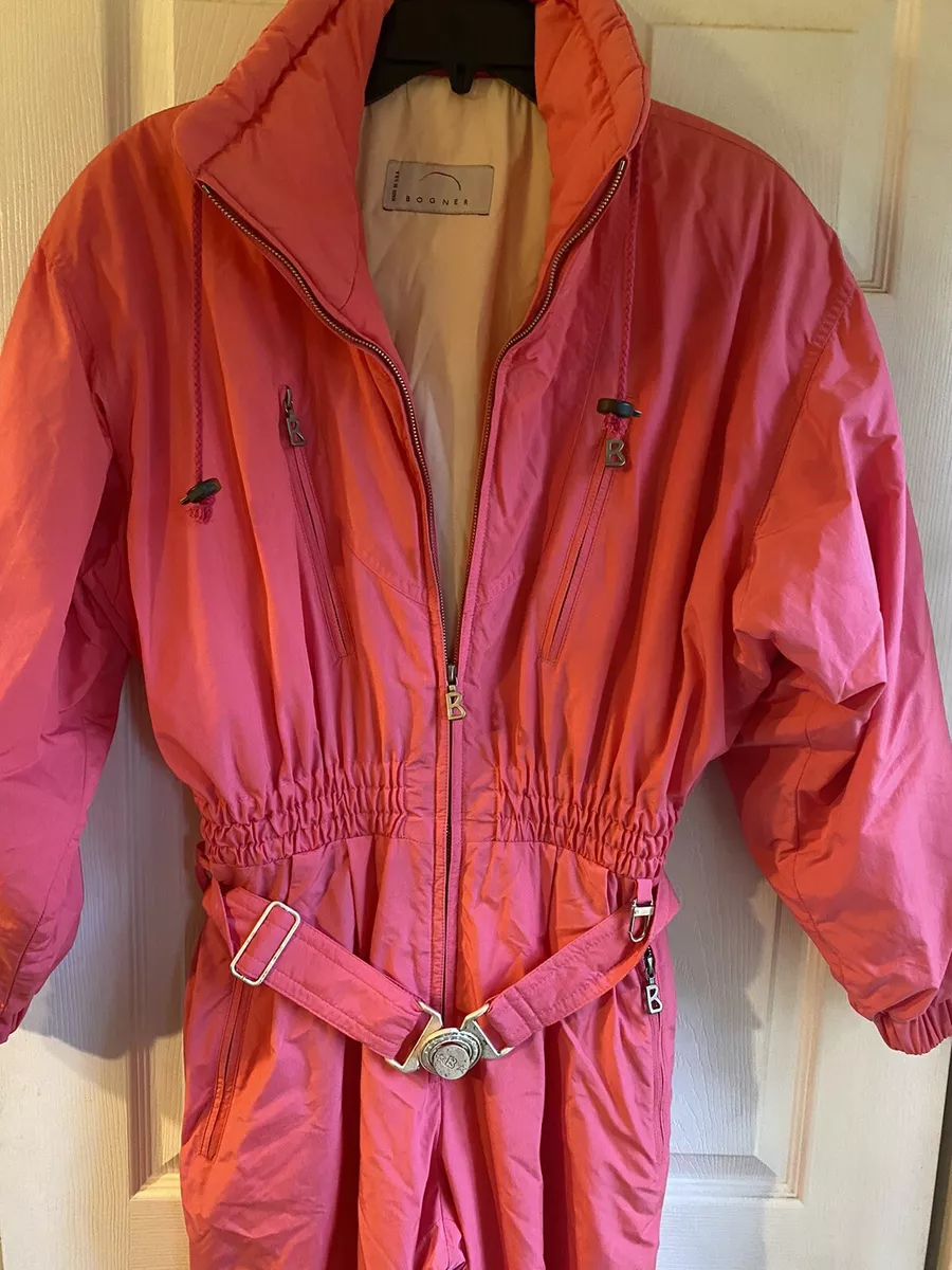 Vintage BOGNER SKI SUIT Pink Belted Size 10 12 Luxury Coverall Ladies Rare USA