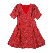 Madewell Women's Red Silk Button-Front Mini Dress in Park Picnic Size 0