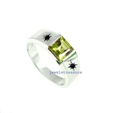 Natural Peridot & Sapphire Gemstones with 925 Sterling Silver Ring for Men's #40