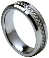 6mm Tungsten Carbide High Polish with Gray Carbon Fiber Inlay Wedding Band Ring