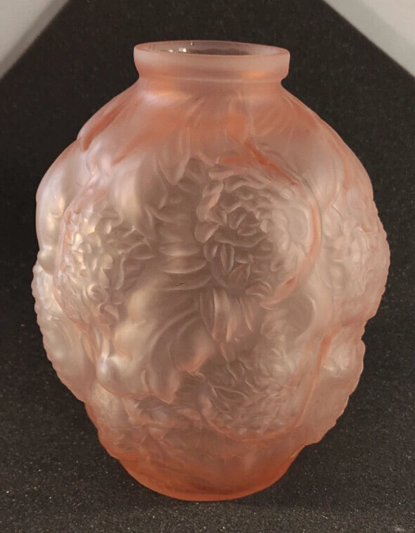 grand vase verre rose motif floral made in france non signé Souchon Neveusel? - Photo 4/4