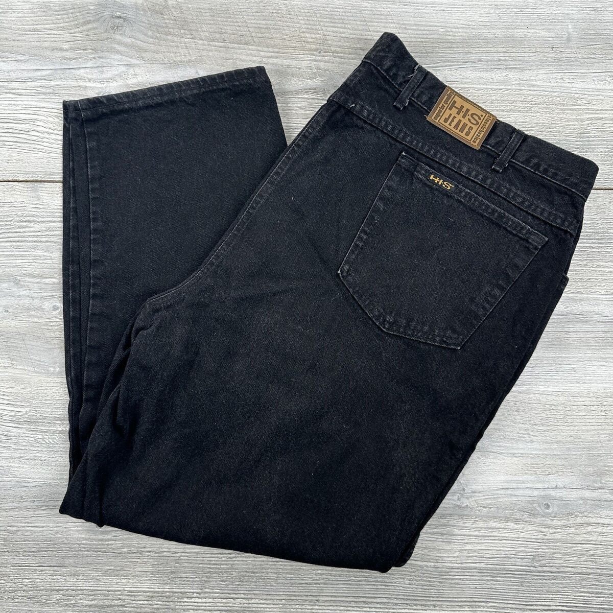 VTG H.I.S. Jeans Mens 48x30 Black Dark Wash Straight Leg VTG H.I.S. Jeans Mens 48x30 Black Dark Wash Straight Leg