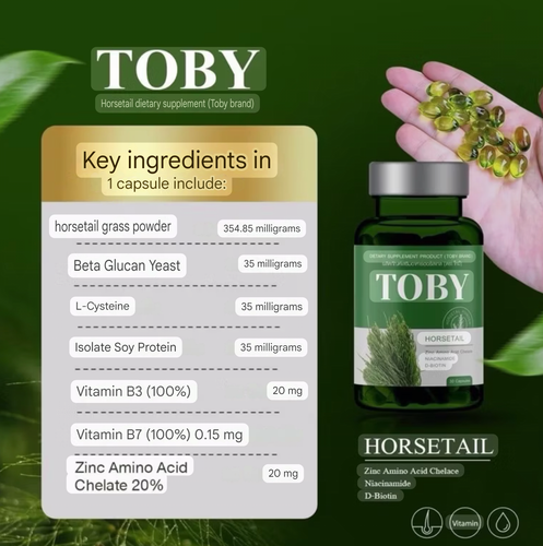 TOBY Horsetail Hair Growth Yeast Beta Glucan Zinc Biotin B7 Root Support Softgel - Picture 3 of 8