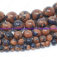 Natural 6/8/10/12mm Blue Gold Sandstone Gemstone Round Loose Beads 15 in