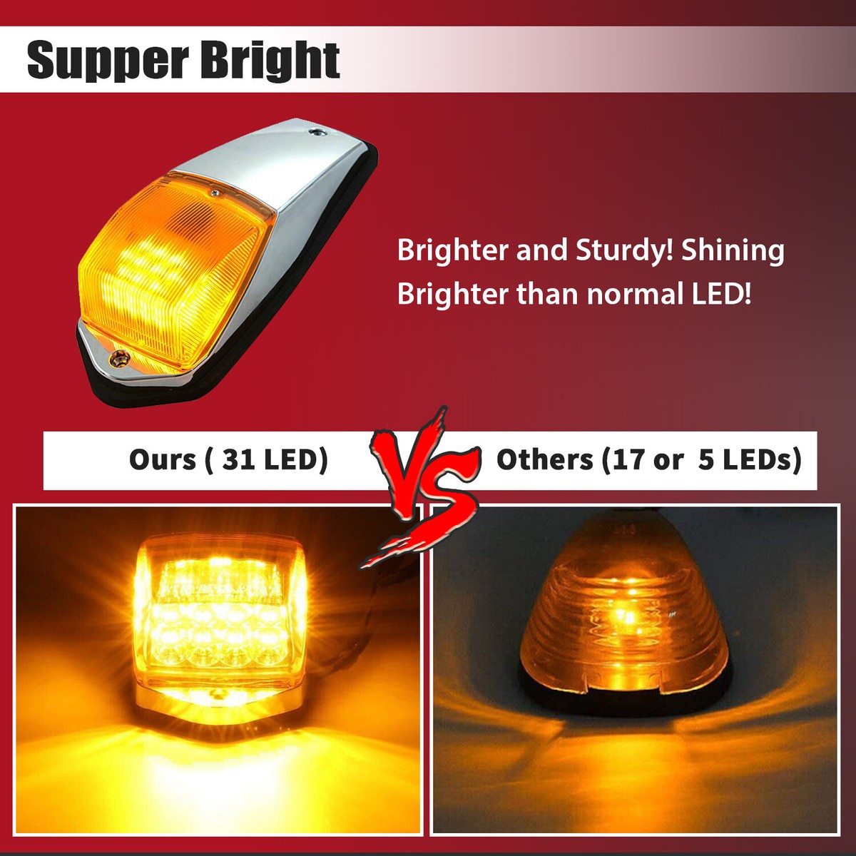 5 Cab Marker Lights Roof 31 LED Amber Chrome For Peterbilt