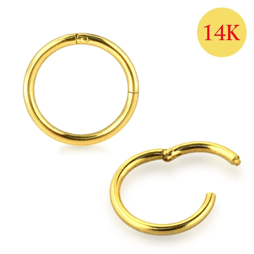 18G 14K Real Solid Yellow Gold Hinged Clicker Septum Nose Hoop Earrings Ear Hoop - Image 4 of 4