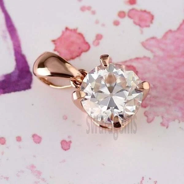 Precioso colgante de moissanita de oro rosa macizo de 10 quilates de 1,35 quilates talla mina antigua para mujer Foto 3 de 4