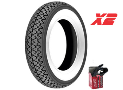 Paar Reifen Reifen Kenda K333 White Band 3.00-10 + Luftkammer