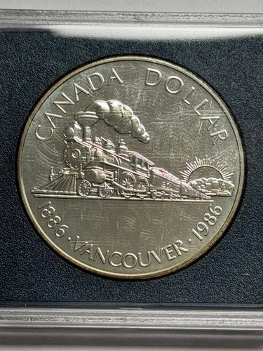 1986 Canada SILVER Dollar Proof Vancouver Train, .500 SILVER
