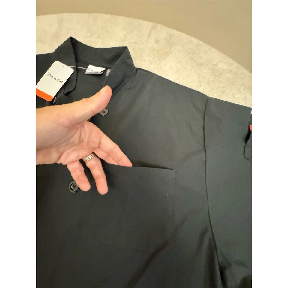 NUEVO CON ETIQUETAS Happy Chef Hombres/Mujer Unisex Negro Manga Corta Chef Top UNIFORME Talla XL ¡NUEVO! Foto 3 de 4