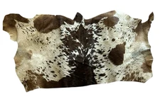 Genuine Cow Hide Accent Rug Brown Beige Small 34" x 17" Rustic Den Office Ranch