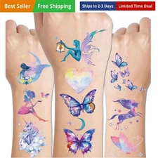 150+ Kids Glitter Temporary Tattoos for Girls – Individually Wrapped, Waterpro