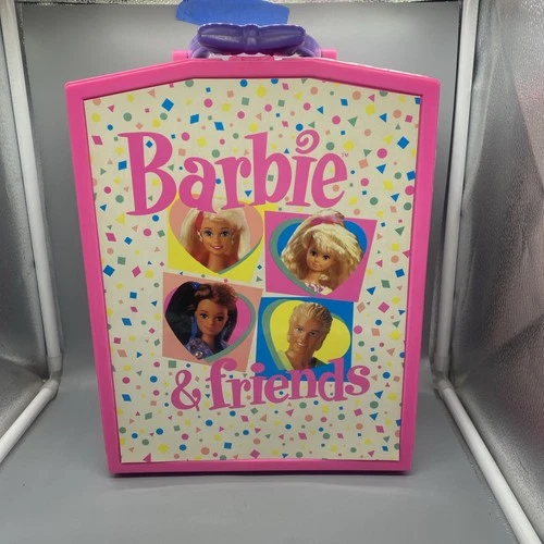 VTG 90s Barbie & Friends Storage Wardrobe Carrying Case Pink White HOLDS 3 DOLLS