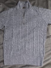 Loro Piana Men's Medium Cashmere 1/4 Zip Knit Sweater Light Gray Long Sleeve