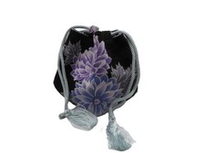 Kimono-made drawstring bag, Japanese pattern, peony, black