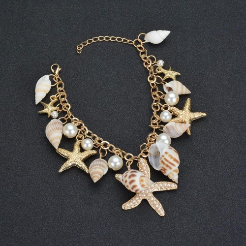 Multilayer Shell Starfish Conch Bracelets for Women,Boho Rice Beaded Bracelets A - Foto 6 di 7