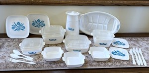 Vintage Corning Ware Blue Cornflower Children's Toy Dishes Plastic Set 25 Pieces